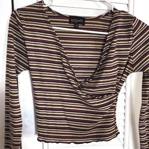 Stripped Long Sleeve V Neck Top